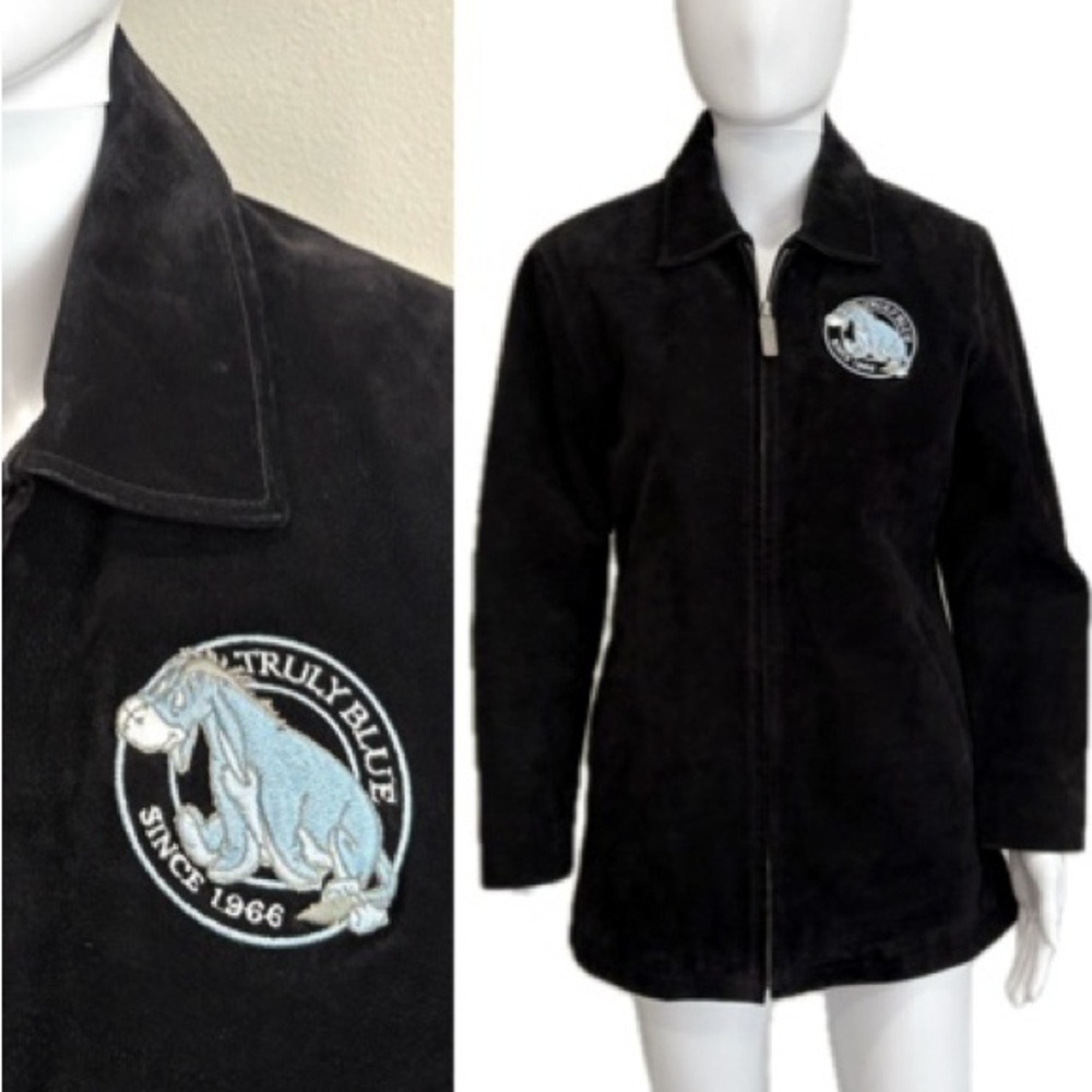 The Disney Store EEYORE Winnie the Pooh Black Leather Suede Jacket Women Size M